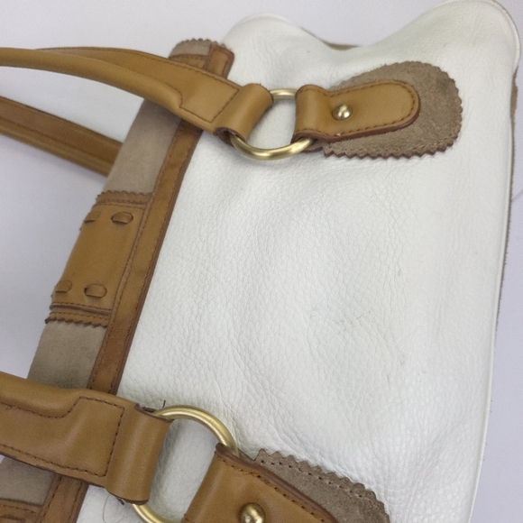 Gianni Bini Elegant White and Tan Leather Women's Satchel Bag - Picture 6 of 16